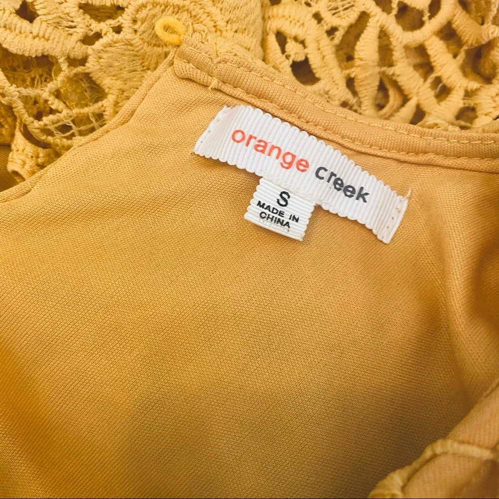 Orange Creek Mustard Lace Midi Dress Size Small - Picture 16 of 16